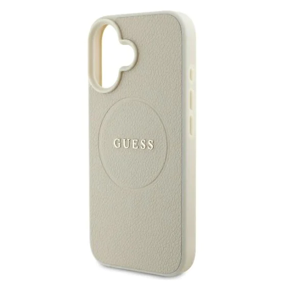 Калъф за iPhone 16 - Guess Grained Gold Ring MagSafe (GUHMP16SPGHSMME) - Бежов