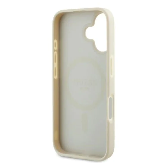Калъф за iPhone 16 - Guess Grained Gold Ring MagSafe (GUHMP16SPGHSMME) - Бежов