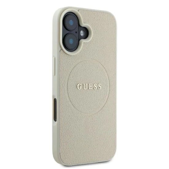 Калъф за iPhone 16 - Guess Grained Gold Ring MagSafe (GUHMP16SPGHSMME) - Бежов