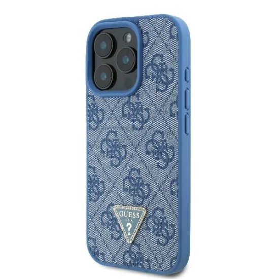 Калъф за iPhone 16 Pro - Guess Leather Metal Logo Metal Logo Strass Crossbody (GUHCP16LP4TDSCPB) - Син