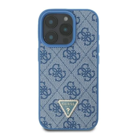 Калъф за iPhone 16 Pro Max - Guess Leather Metal Metal Logo Strass Rhinestone Crossbody (GUHCP16XP4TDSCPB) - Син