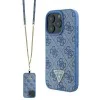 Калъф за iPhone 16 Pro Max - Guess Leather Metal Metal Logo Strass Rhinestone Crossbody (GUHCP16XP4TDSCPB) - Син