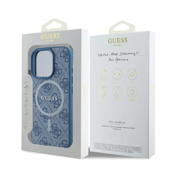 Калъф за iPhone 16 Pro - Guess 4G Ring Classic Classic Logo MagSafe (GUHMP16LG4G4GFRB) - Син