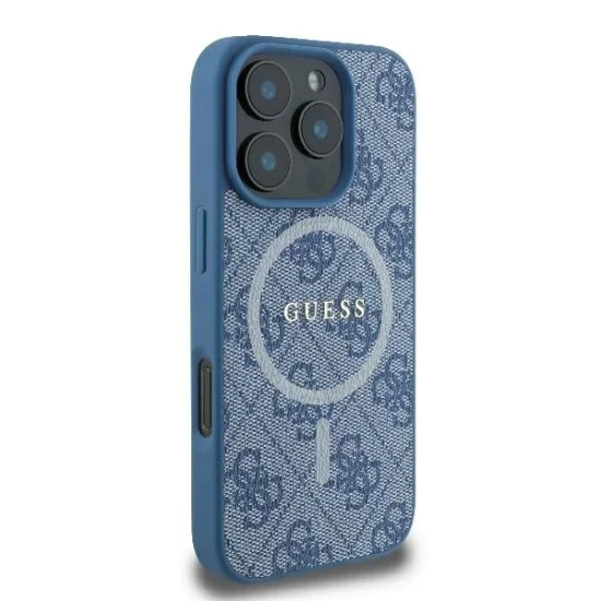 Калъф за iPhone 16 Pro - Guess 4G Ring Classic Classic Logo MagSafe (GUHMP16LG4G4GFRB) - Син