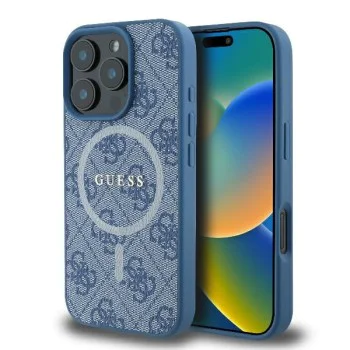 Калъф за iPhone 16 Pro - Guess 4G Ring Classic Classic Logo MagSafe (GUHMP16LG4G4GFRB) - Син