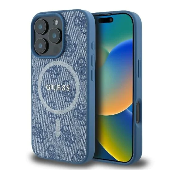 Калъф за iPhone 16 Pro - Guess 4G Ring Classic Classic Logo MagSafe (GUHMP16LG4G4GFRB) - Син