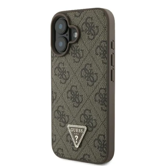 Калъф за iPhone 16 - Guess Leather Metal Logo Metal Logo Strass Crossbody (GUHCP16SP4TDSCPW) - Кафяв