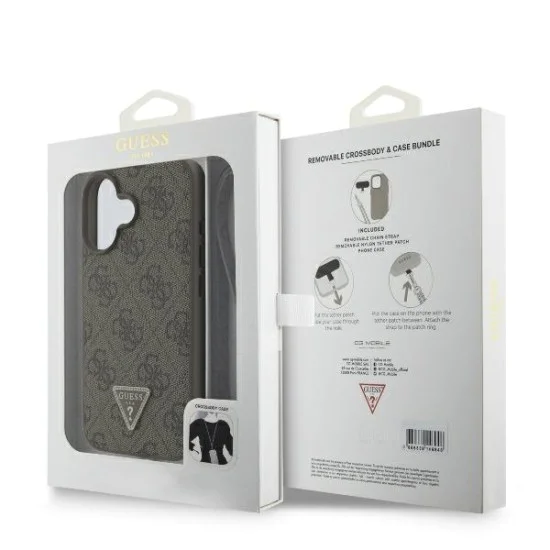 Калъф за iPhone 16 - Guess Leather Metal Logo Metal Logo Strass Crossbody (GUHCP16SP4TDSCPW) - Кафяв