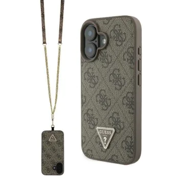 Калъф за iPhone 16 - Guess Leather Metal Logo Metal Logo Strass Crossbody (GUHCP16SP4TDSCPW) - Кафяв