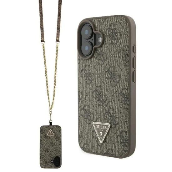 Калъф за iPhone 16 - Guess Leather Metal Logo Metal Logo Strass Crossbody (GUHCP16SP4TDSCPW) - Кафяв