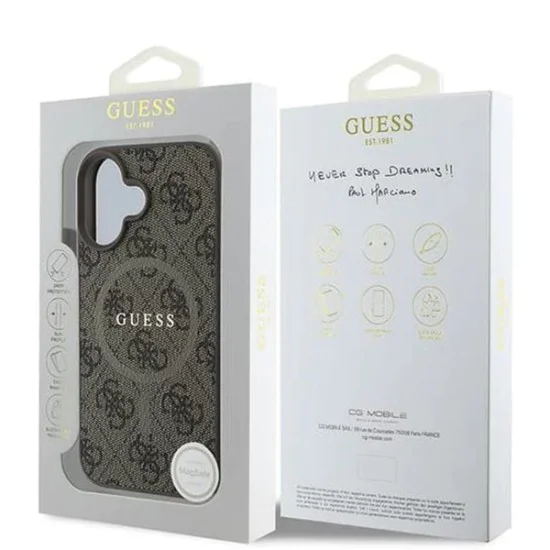 Калъф за iPhone 16 - Guess 4G Ring Classic Classic Logo MagSafe (GUHMP16SG4GFRW) - Кафяв