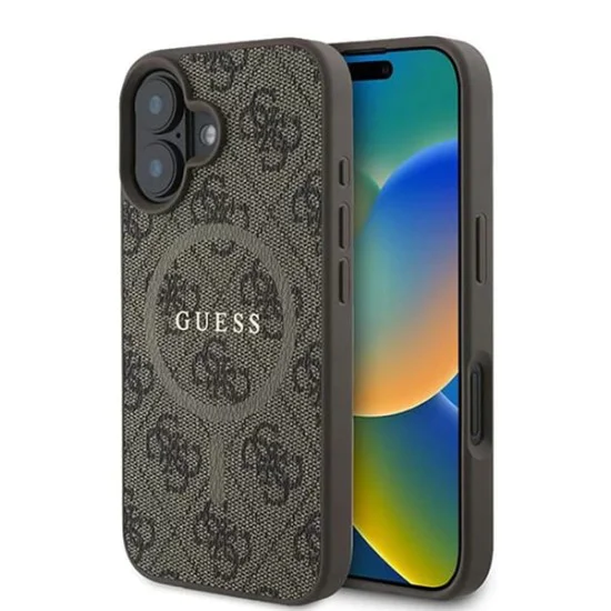 Калъф за iPhone 16 - Guess 4G Ring Classic Classic Logo MagSafe (GUHMP16SG4GFRW) - Кафяв