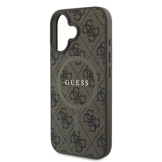 Калъф за iPhone 16 - Guess 4G Ring Classic Classic Logo MagSafe (GUHMP16SG4GFRW) - Кафяв