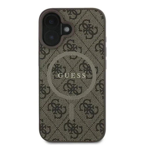 Калъф за iPhone 16 - Guess 4G Ring Classic Classic Logo MagSafe (GUHMP16SG4GFRW) - Кафяв