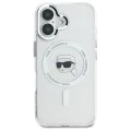 Калъф за iPhone 16 - Karl Lagerfeld IML MagSafe (KLHMP16SHLSKIH) - White Metal Karl`s Head
