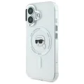 Калъф за iPhone 16 - Karl Lagerfeld IML MagSafe (KLHMP16SHLSKIH) - White Metal Karl`s Head