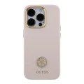 Калъф за iPhone 15 Pro - Guess Silicone Logo Strass 4G (GUHCP15LM4DGPP) - светло розов