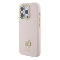 Калъф за iPhone 15 Pro - Guess Silicone Logo Strass 4G (GUHCP15LM4DGPP) - светло розов