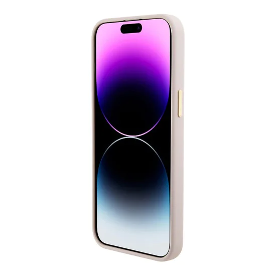 Калъф за iPhone 15 Pro - Guess Silicone Logo Strass 4G (GUHCP15LM4DGPP) - светло розов
