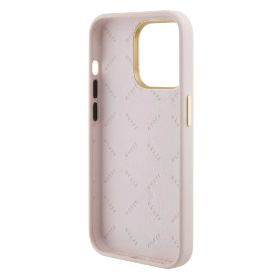 Калъф за iPhone 15 Pro - Guess Silicone Logo Strass 4G (GUHCP15LM4DGPP) - светло розов