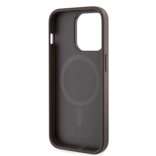 Калъф за iPhone 15 Pro - Guess Hardcase 4G Printed Stripes MagSafe (GUHMP15LP4RPSW) - кафяв