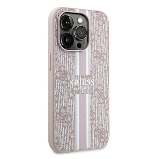 Калъф за iPhone 15 Pro - Guess Hardcase 4G Printed Stripes MagSafe (GUHMP15LP4RPSP) - Розов