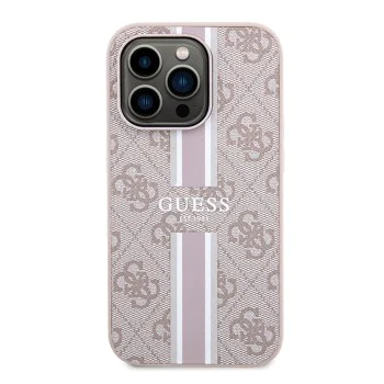Калъф за iPhone 15 Pro - Guess Hardcase 4G Printed Stripes MagSafe (GUHMP15LP4RPSP) - Розов