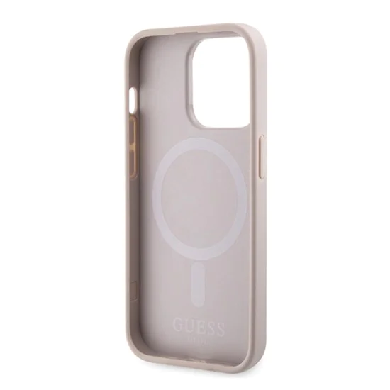 Калъф за iPhone 15 Pro - Guess Hardcase 4G Printed Stripes MagSafe (GUHMP15LP4RPSP) - Розов