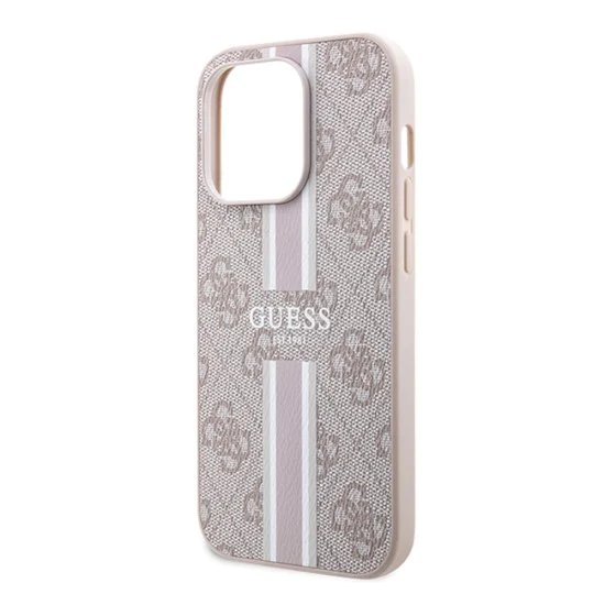 Калъф за iPhone 15 Pro - Guess Hardcase 4G Printed Stripes MagSafe (GUHMP15LP4RPSP) - Розов