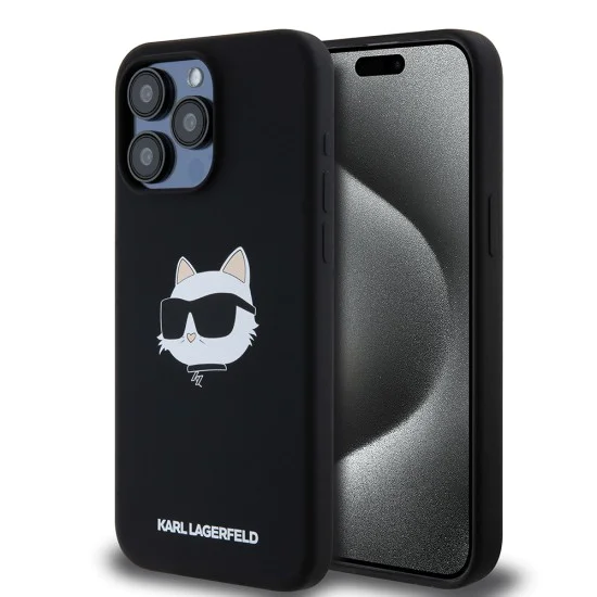 Калъф за iPhone 15 Pro Max - Karl Lagerfeld Silicone MagSafe (KLHMP15XSCHPPLK) - Choupette Head