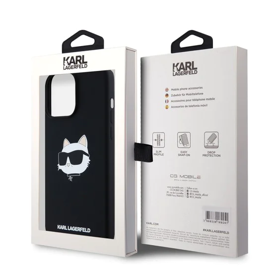 Калъф за iPhone 15 Pro Max - Karl Lagerfeld Silicone MagSafe (KLHMP15XSCHPPLK) - Choupette Head