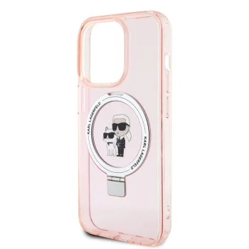 Калъф за iPhone 15 Pro Max - Karl Lagerfeld Hardcase Ring Stand MagSafe (KLHMP15XHHMMRSKCP) - Pink Karl&Choupette
