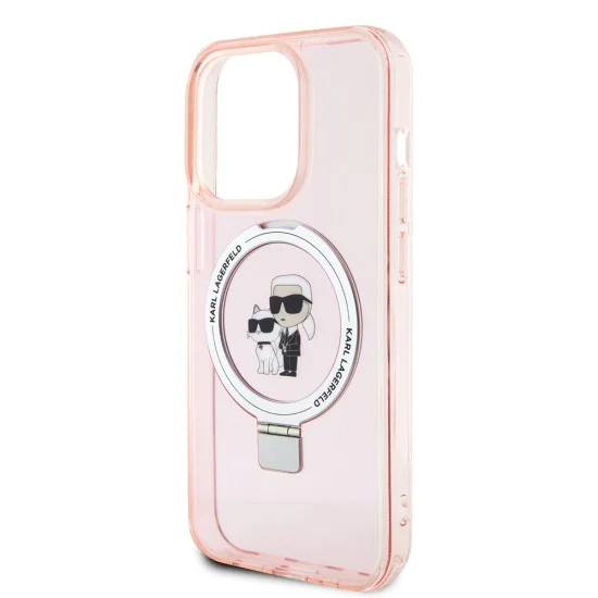 Калъф за iPhone 15 Pro Max - Karl Lagerfeld Hardcase Ring Stand MagSafe (KLHMP15XHHMMRSKCP) - Pink Karl&Choupette