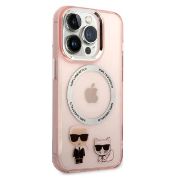 Калъф за IPhone 14 Pro - Karl Lagerfeld Hardcase MagSafe (KLHMP14LHKCP) - Pink Karl & Choupette Aluminium