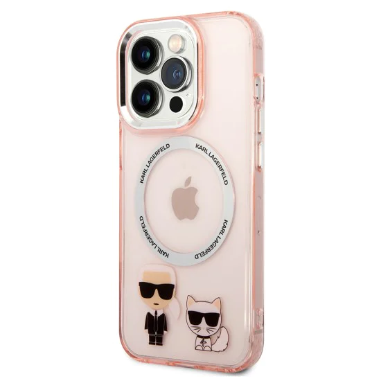 Калъф за IPhone 14 Pro - Karl Lagerfeld Hardcase MagSafe (KLHMP14LHKCP) - Pink Karl & Choupette Aluminium