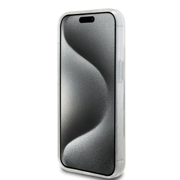 Калъф за iPhone 15 - Guess Ring Stand Script Glitter MagSafe (GUHMP15SHRSGSD) - Прозрачен