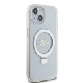 Калъф за iPhone 15 - Guess Ring Stand Script Glitter MagSafe (GUHMP15SHRSGSD) - Прозрачен