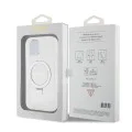 Калъф за iPhone 15 - Guess Ring Stand Script Glitter MagSafe (GUHMP15SHRSGSD) - Прозрачен