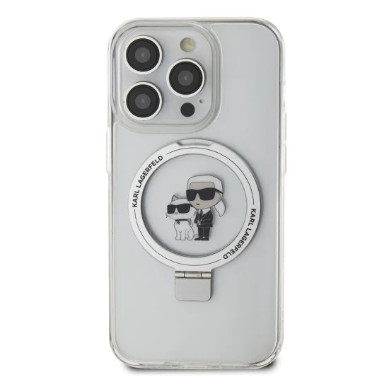 Калъф за iPhone 14 Pro - Karl Lagerfeld Hardcase Ring Stand MagSafe (KLHMP14LHHMMRSKCH) - Бял Karl&Choupette
