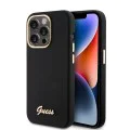 Калъф за iPhone 15 Pro - Guess Silicone Script Metal Metal Logo & Frame (GUHCP15LSMBSLK) - Черен