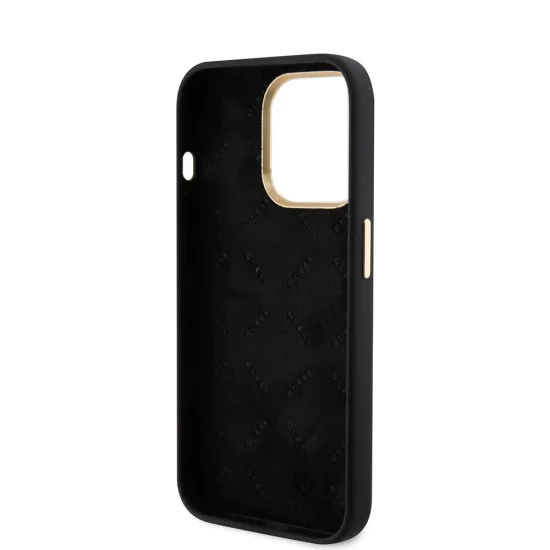 Калъф за iPhone 15 Pro - Guess Silicone Script Metal Metal Logo & Frame (GUHCP15LSMBSLK) - Черен