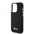 Калъф за iPhone 15 Pro - Guess Silicone Script Metal Metal Logo & Frame (GUHCP15LSMBSLK) - Черен