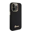 Калъф за iPhone 15 Pro - Guess Silicone Script Metal Metal Logo & Frame (GUHCP15LSMBSLK) - Черен