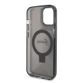 Калъф за iPhone 15 - Guess Ring Stand Script Glitter Glitter MagSafe (GUHMP15SHRSGSK) - черен