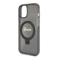 Калъф за iPhone 15 - Guess Ring Stand Script Glitter Glitter MagSafe (GUHMP15SHRSGSK) - черен