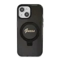 Калъф за iPhone 15 - Guess Ring Stand Script Glitter Glitter MagSafe (GUHMP15SHRSGSK) - черен