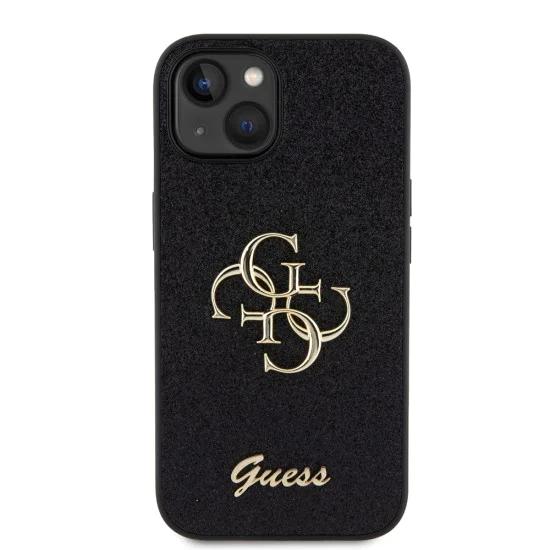 Калъф за iPhone 15 - Guess Glitter Script Big 4G (GUHCP15SHG4SGGK) - Черен