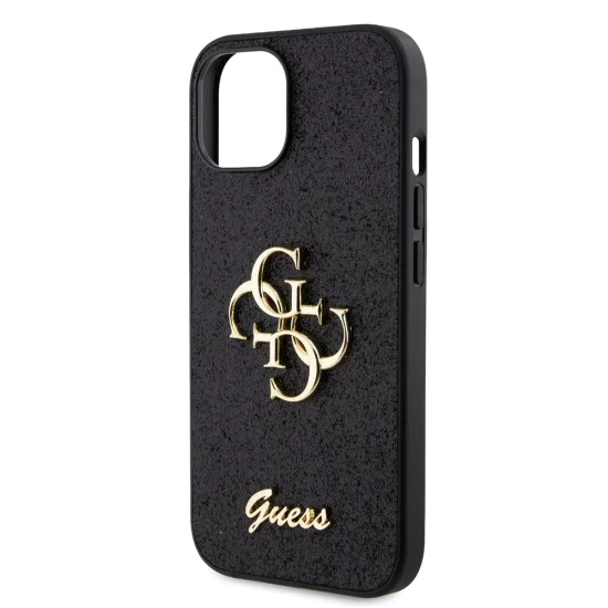 Калъф за iPhone 15 - Guess Glitter Script Big 4G (GUHCP15SHG4SGGK) - Черен