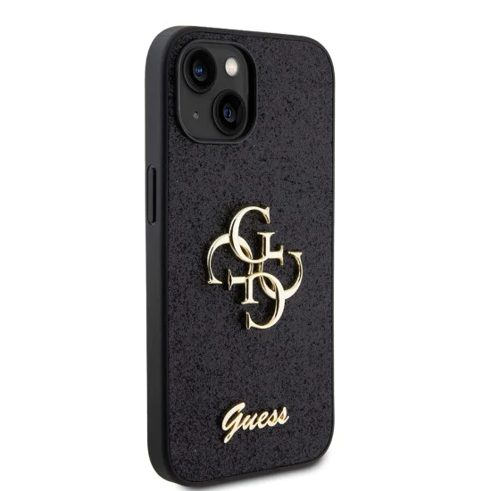 Калъф за iPhone 15 - Guess Glitter Script Big 4G (GUHCP15SHG4SGGK) - Черен