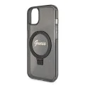 Калъф за iPhone 15 Plus - Guess Ring Stand Script Glitter MagSafe (GUHMP15MHRSGSK) - черен
